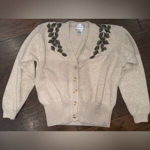 Milano Design Group Women's Beige Cardigan with Leaf Embroidery size Medium